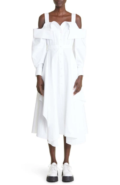 Alexander Mcqueen Cotton Poplin Deconstructed Shirt Dress In Optical White
