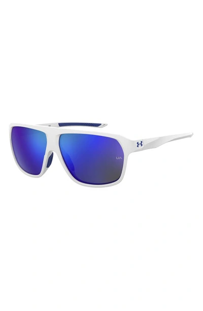 Under Armour Dominate 62mm Oversize Rectangular Sunglasses In White Blue / Blue