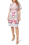 Adrianna Papell Floral Crepe Sheath Dress In Ivory Pink Multi