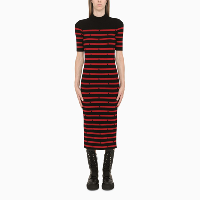Red Valentino Long Black And Red Dress In Multicolor