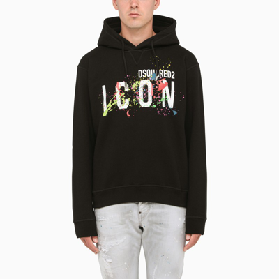 Dsquared2 Icon Splatter Cotton Jersey Hoodie In Black