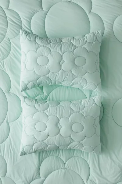 Urban Outfitters Daisy Puff Organic Cotton Percale Sham Set In Mint
