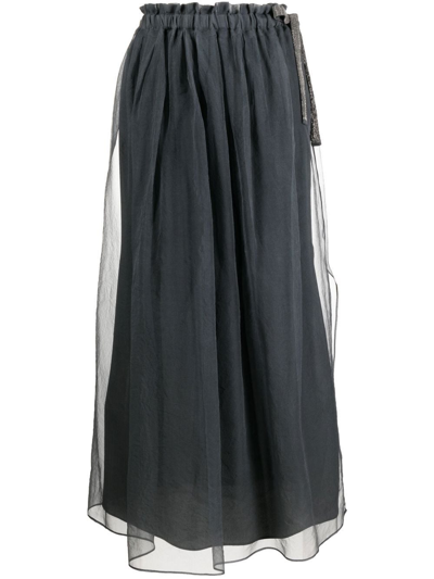 Brunello Cucinelli Monili Chain-embellished Tulle Skirt In Grey
