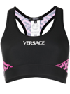 Versace Greca Signature Accent Sports Bra In Black