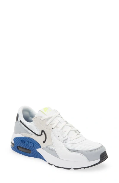 Nike Men's Air Max Excee Casual Sneakers From Finish Line In White/dark Royal Blue/lemon Venom/black