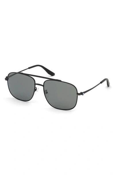 Bmw 60mm Navigator Sunglasses In Matte Black Smoke Mirror