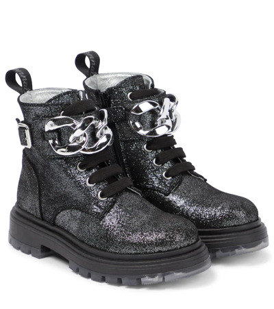 Monnalisa Teen Chain-embellished Glitter Boots In Black
