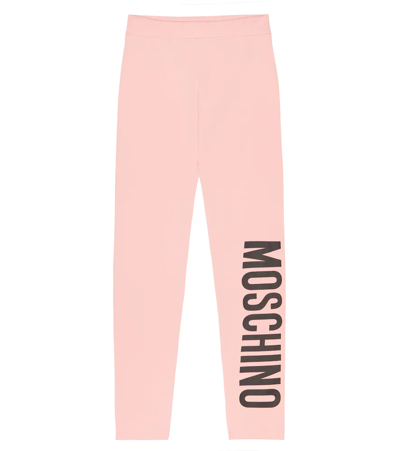 Moschino Kids' Logo Cotton Leggings In Sugar Rose