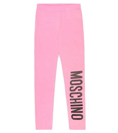 Moschino Kids' Logo Cotton Leggings In Sweet Pink