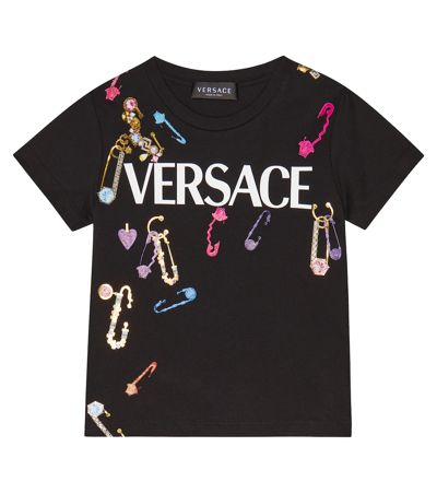 Versace Kids' Printed Logo Cotton Jersey T-shirt In Black