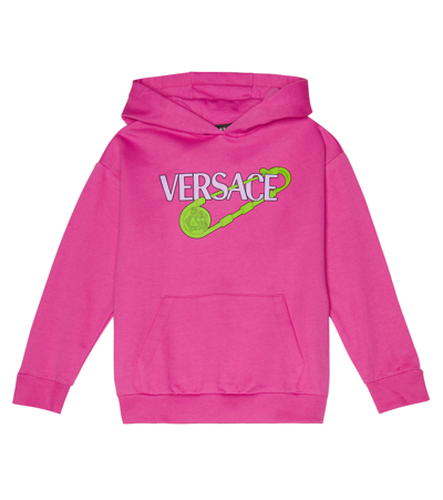 Versace Kids' Printed Cotton Sweatshirt Hoodie In Fucsia