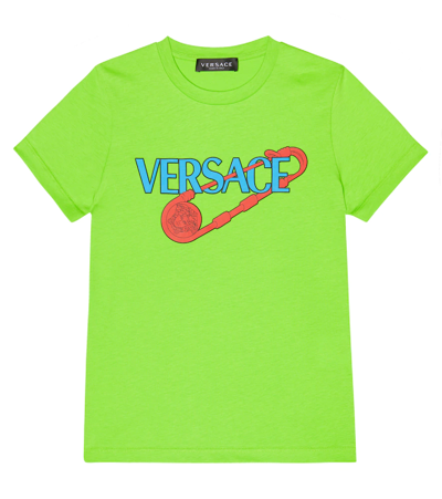 Versace Kids' Safety Pin Graphic-print Cotton-jersey T-shirt 6-14 Years In Acid