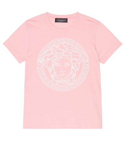 Versace Printed Medusa Cotton Jersey T-shirt In Pink/white