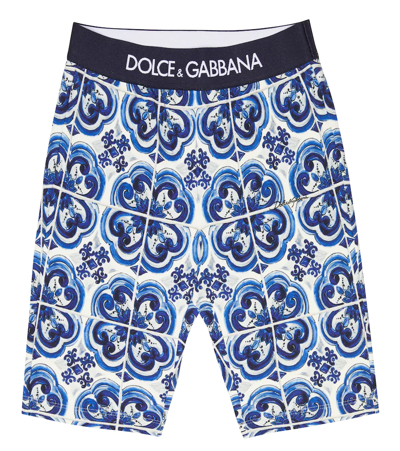 Dolce & Gabbana Kids' Printed Cotton-blend Biker Shorts In Maiolica 3
