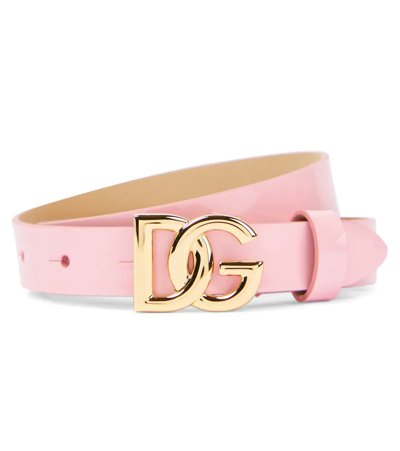 Dolce & Gabbana Kids' Logo Leather Belt In Rosa 1