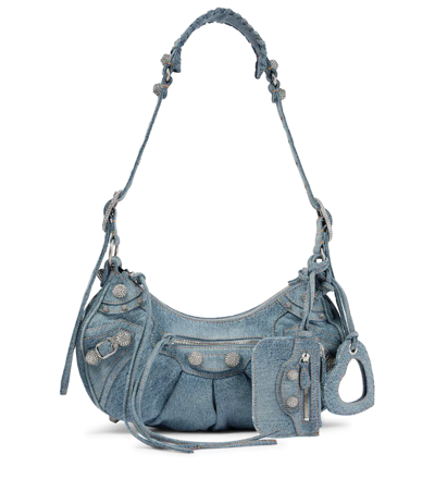 Balenciaga Le Cagole Small Denim Shoulder Bag In 4715 Blue