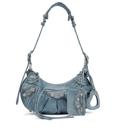 Balenciaga Le Cagole Small Denim Shoulder Bag In Blue