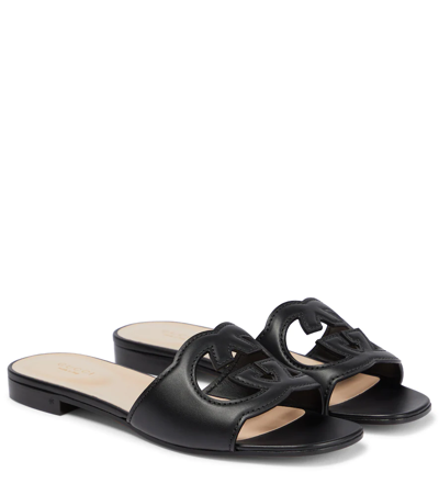 Gucci Interlocking G Cutout Leather Sandal In Black