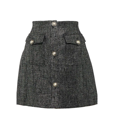 Alessandra Rich Tweed Silver Mini Skirt In Colour:  Black Silver