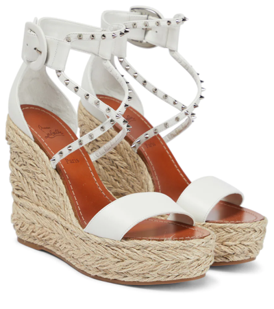 Christian Louboutin Chocazeppa 120 Studded Leather Espadrille Wedge Sandals In Bianco