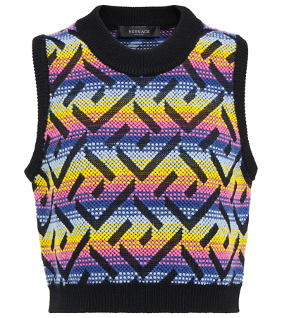 Versace Monogram Allover Rainbow Knit Vest In Multi-colour