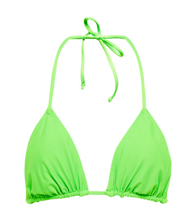 Ganni Recycled Solid String Bikini Top In Lime Popsicle