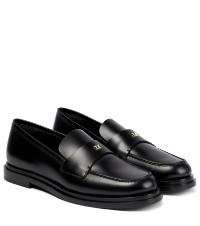 Max Mara 20mm Brushed Leather Loafers In Nero