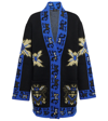 Etro Multicolor Geometric Pattern Jersey Jacquard Coat In Nero