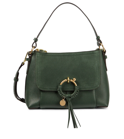 See By Chloé Joan Textured-leather And Suede Shoulder Bag In Deep Green Marble