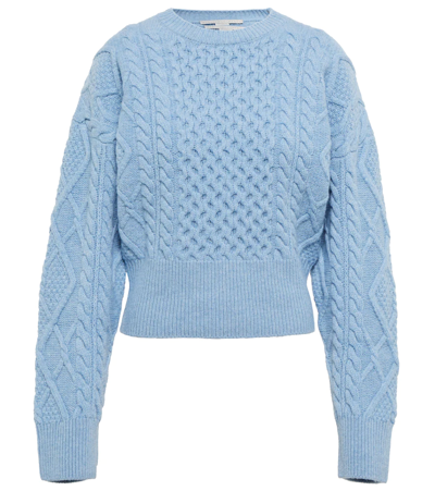 Stella Mccartney Aran Cable Knit Sweater In Virgin Wool In Sky Blue