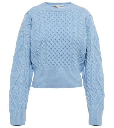 Stella Mccartney Aran Cable Knit Jumper In Virgin Wool In Sky Blue