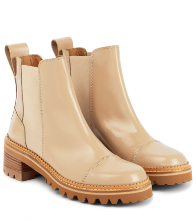 See By Chloé 40mm Mallory Brushed Leather Ankle Boots In Nocolor