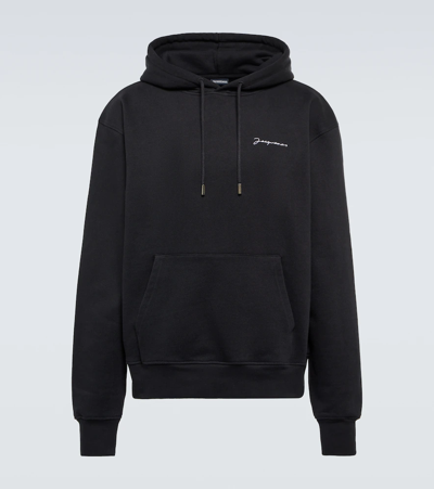 Jacquemus Logo Embroidered Drawstring Hoodie In Black