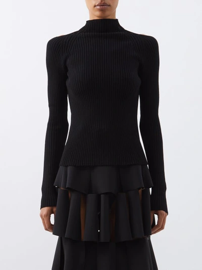 A.w.a.k.e. Cutout-back Ribbed Jersey Top In Black