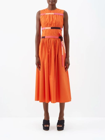 Roksanda Lilya Pintucked Cotton-poplin Midi Dress In Burnt Orange
