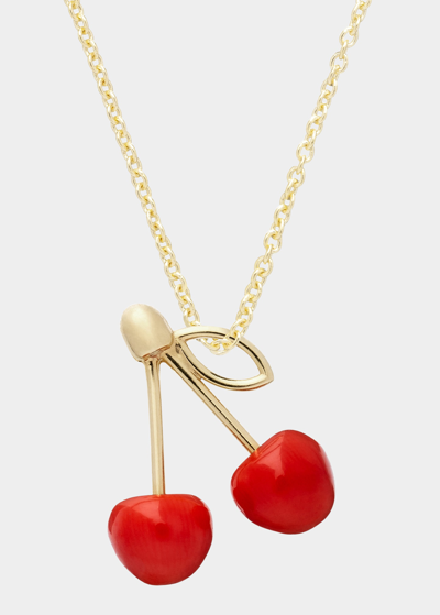 Aliita Cereza Cherry Necklace With Red Coral In Yellow Gold,red Coral