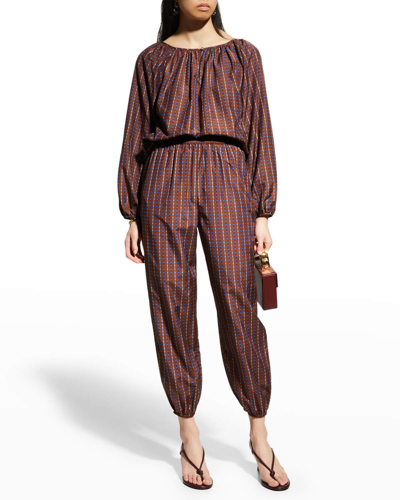 Tory Burch Dotted Windowpane Printed Ankle Pants In Brown
