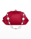 Judith Leiber Satin Gem-embellished Clutch-on-chain In Silver Crimson