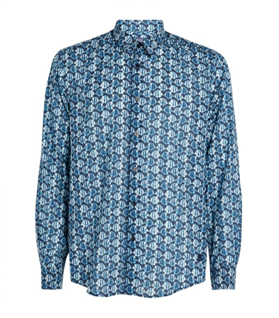 Vilebrequin Batik Fishes Cotton Voile Button-front Shirt In Blue
