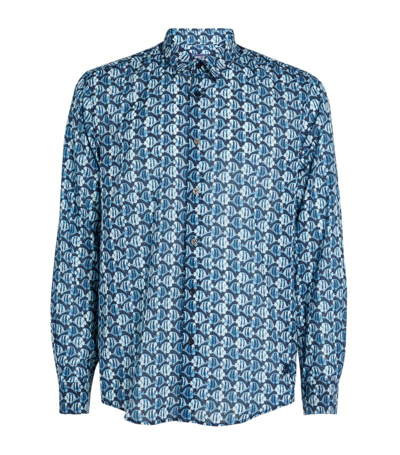 Vilebrequin Batik Fishes Cotton Voile Button-front Shirt In Bleu Marine