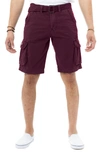 X-ray Belted Twill Trim Cargo Shorts In Wine