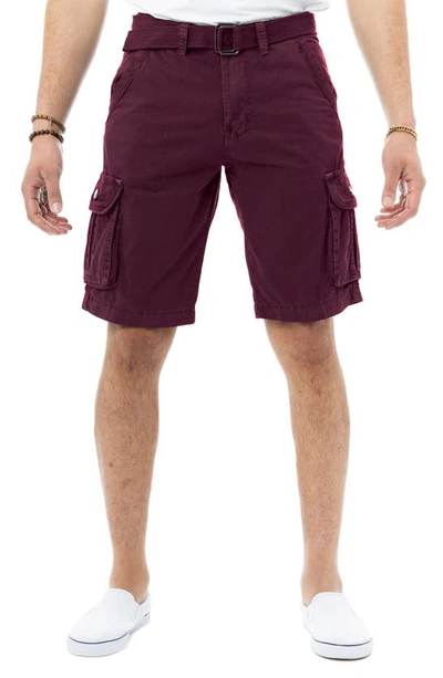 X-ray Belted Twill Trim Cargo Shorts In Wine