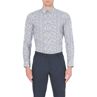 Ted Baker Floral-print Cotton Shirt In Blue