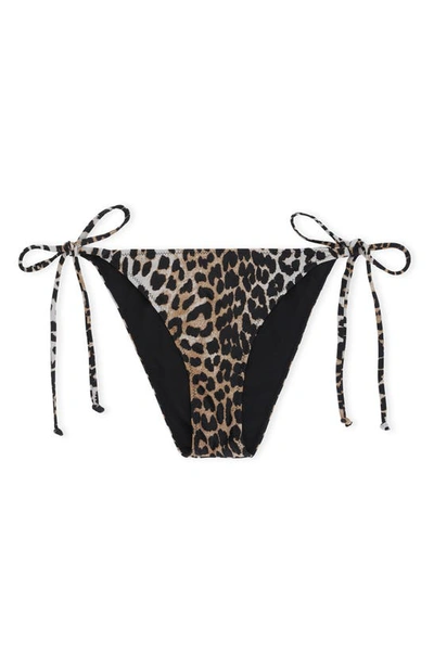Ganni Core Side Tie Bikini Bottoms In Leopard