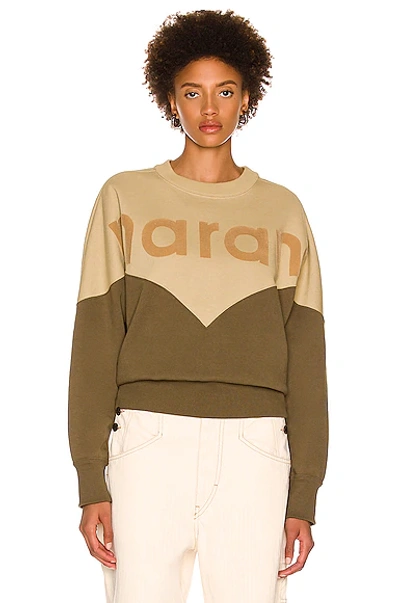 Isabel Marant Étoile Houston Flocked Two-tone Cotton-blend Jersey Sweatshirt In Military