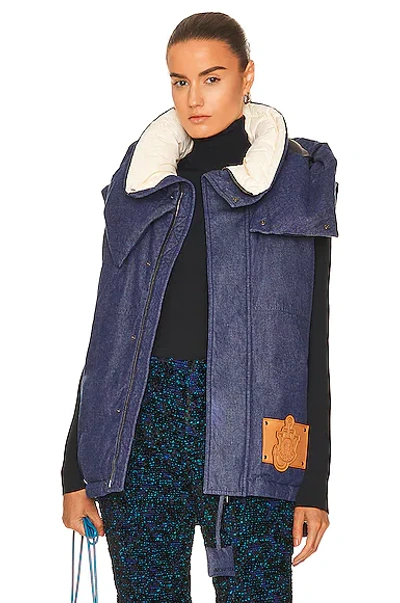Moncler Genius + Jw Anderson Dalby Hooded Faux Leather-trimmed Denim Down Waistcoat In Blue