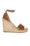 Valentino Rockstud 105 Textured-leather Espadrille Wedge Sandals In Selleria & Naturale