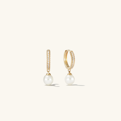Mejuri Pave Diamond Pearl Huggies In Yellow