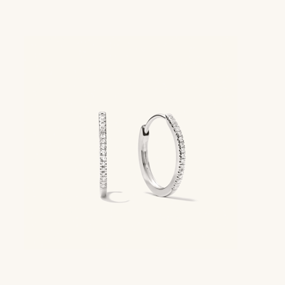 Mejuri Pave Diamond Small Hoops White Gold In Silver