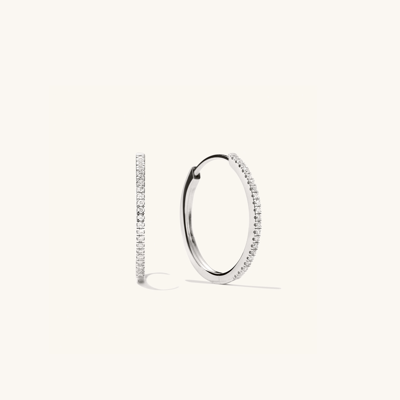 Mejuri Pave Diamond Medium Hoops White Gold In Silver